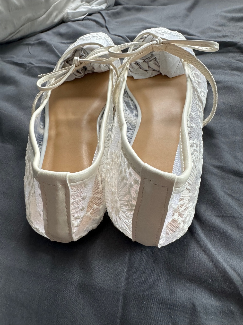 Lace Ballet Flats with Bow - Cream - Picture 4 of 6